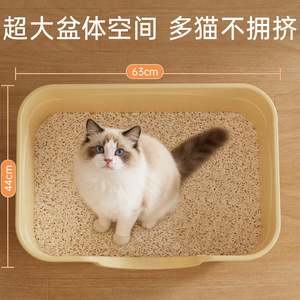 Bac à litière pour chat rectangulaire, grande capacité, contrôle des odeurs, anti-éclaboussures, design ouvert, pour chats adultes - Product Image 5