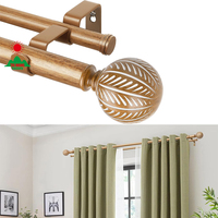 Tringle à rideaux double pour fenêtres, dorée, extensible et réglable, avec embouts en cristal, pour salon, chambre, décoration de maison de luxe