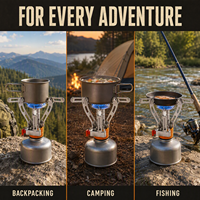 Réchaud de camping miniature personnalisé en acier inoxydable, ultraléger, avec allumage piézo, brûleur pliable pour la randonnée et le camping en plein air