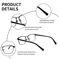 SHIAN SAO30 Monturas de Gafas Ópticas Metálicas Cuadradas para Hombre con Lentes de PC y Logotipo Personalizado para Todas las Formas de Rostro