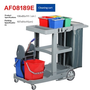עגלת ניקיון רב תכליתית עם תיק עמיד למים, עגלת שירות לניקיון בתי מלון, עגלת שירות עם 3 מדפים. - Product Image 2