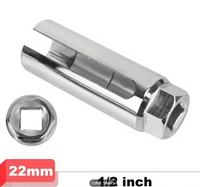 Herramienta de Extracción de Sensor de Oxígeno para Automóvil, Enchufe de 1/2 Pulgada, Abertura Estrecha de 22 mm, Acabado Espejo Cromado