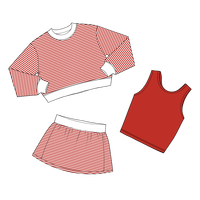 Conjunto Deportivo para Niñas ODM OEM, Falda a Rayas, Chaleco Liso, Logotipo Personalizado, Dobladillo con Volantes para Clases de Educación Física, MOQ Bajo, Envío Rápido
