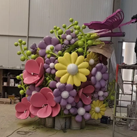 Vase à fleurs lumineux en fibre de verre, sculpture de papillon, statue de bouquet lumineux pour place de ville, centre commercial, extérieur
