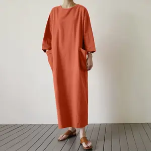 2024 nuevo vestido Maxi bordado ucraniano de manga larga para mujer elegante para mujer, vestidos Maxi bordados de manga larga de algodón puro/