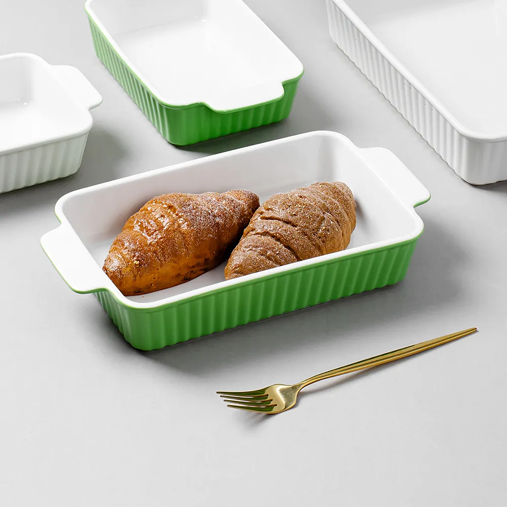 Wholesale custom ceramic rectangular baking tray for oven baking dishes and trays