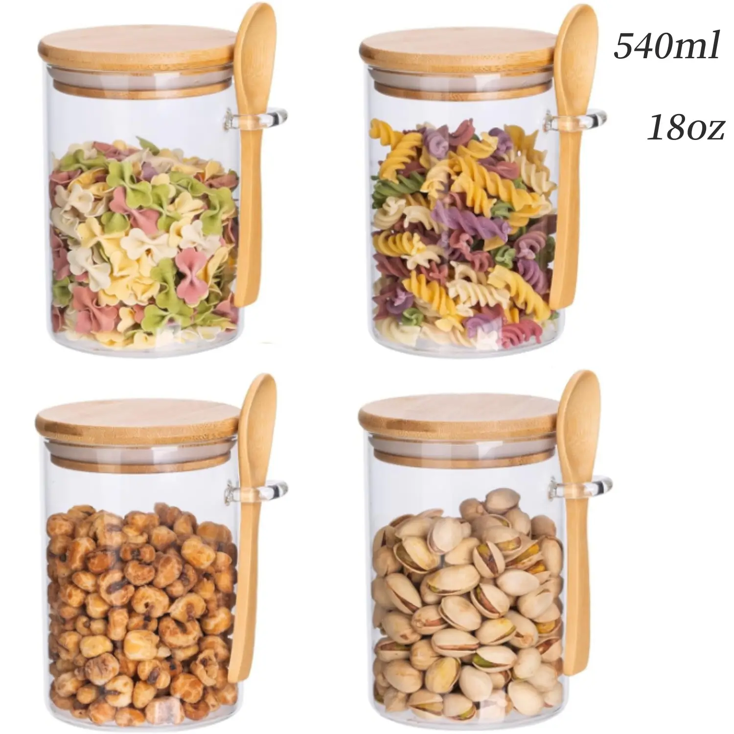 YOLOWE HOME Set 4pcs 18 oz Airtight Glass Storage Jars Spice Jar with Lids for Kitchen Organization Food Storage Containers