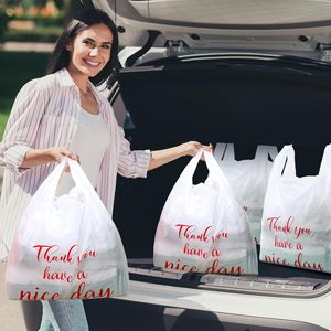 ถุงใส่เสื้อยืด ถุงพลาสติกแบบใช้ซ้ำได้และแบบใช้ครั้งเดียวสำหรับธุรกิจขนาดเล็ก ร้านขายของชำ (สีขาว, สีแดง) - Product Image 2