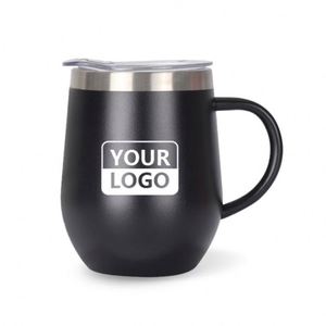 Gobelet isotherme en acier inoxydable de 12 oz à double paroi avec poignée, forme œuf, pour vin et café, personnalisable avec logo - Product Image 5