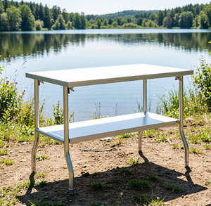 <span class=keywords><strong>Table</strong></span> <span class=keywords><strong>pliante</strong></span> en acier inoxydable de haute qualité, <span class=keywords><strong>table</strong></span> de préparation de qualité commerciale, pieds renforcés, sans roulettes, finition polie <span class=keywords><strong>pour</strong></span> restaurant - Product Image 2