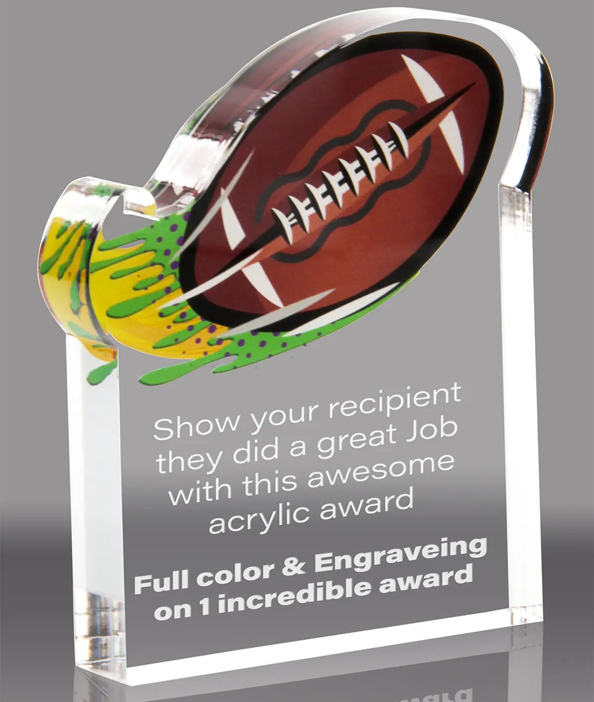 Custom Full Color Graphics Lucite Sport Trophy Plaque Plastic Trophy Basketball American Football Splatters Acrylic Award