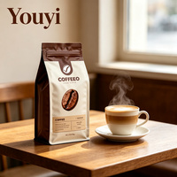Sachets de café torréfié personnalisés de luxe avec valve et fermeture éclair, fond plat, pour emballage