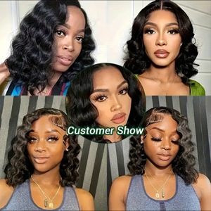 Perruque Courte Bouclée Ondulée Profonde BOB Résistante à la Chaleur Sans Colle 100% Cheveux Humains avec Dentelle Frontale HD pour Femmes - Product Image 4