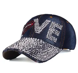 Groothandel Bling Strass Custom Logo Sport Vader Outdoor Baseball Caps Hoeden Voor Vrouwen Mannen Met Verstelbare Tape