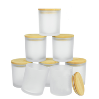 Pot de bougie vide en verre à large bouche givré 7oz 10oz 14oz avec couvercles en bois de bambou
