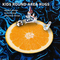 Tapis rond moderne en velours corail géométrique épais en polyester tissé pour chambre d'enfant et salle de jeux