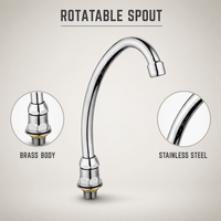 Robinet à pédale en laiton chromé pour eau chaude, mitigeur mains libres avec bec rotatif en acier inoxydable G1/2