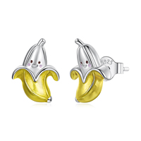925 Sterling Zilver Leuke Banaan Stud Oorbellen Emaille Geel Fruit Oorbellen voor Vrouwen Meisjes Grappige Emotie Party Geschenken SCE2010