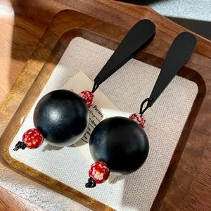 Pendientes de madera estilo francés de París, negros, geométricos, vintage, joyería para mujer, uso diario - Product Image 4