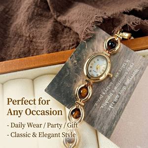 Orologi da Donna Vintage in Lega Personalizzati OEM, Quadrante Ovale, Bracciale con Perline in <span class=keywords><strong>Occhio</strong></span> di Tigre, Orologio da Polso Retrò per Signore, Vendita all'Ingrosso - Product Image 4