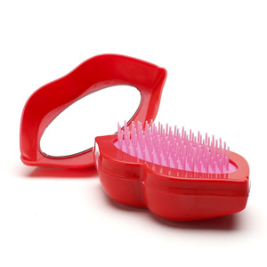 2 <span class=keywords><strong>in</strong></span> 1 moda rosso specchio per il trucco portatile da viaggio spazzola per capelli e specchio per ragazze strumenti di plastica per parrucchieri - Product Image 3