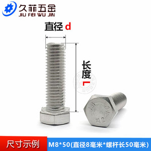 สลักเกลียวหกเหลี่ยมสแตนเลส Jiufei Hardware ขนาด M12 M14 M16 เกลียวเต็ม A2-70 เกรด 8.8 มาตรฐาน - Product Image 5