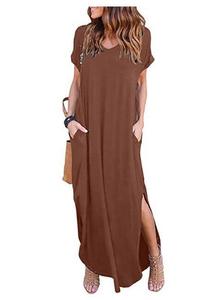 Tasca Allentati Casuali delle donne <span class=keywords><strong>Vestito</strong></span> Lungo Manica Corta Split Maxi Abiti - Product Image 5