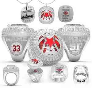 Bague de championnat de softball et de baseball Sidan personnalisée en alliage de zinc plaqué or rose avec design cœur en strass de cristal - Product Image 1