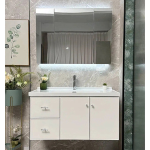 Meuble-lavabo mural de salle de bain avec miroir et lavabo en céramique, design moderne et simple, meubles de salle de bain, armoire de salle de bain - Product Image 1