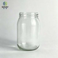 Stoples Kaca Bulat Tebal Berat 850ml, Stoples Bening Aman untuk Makanan dengan Tutup Ulir untuk Penyimpanan Saus dan Buah, Pesanan Grosir