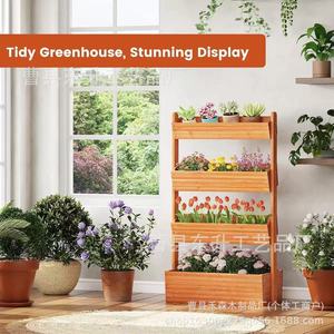 Wooden Multi Layer <b>Planter</b> 4 Tier Outdoor Garden Flower Pot Rectangular Plant Box For Green Plants And <b>Vegetables</b> - Product Image 4