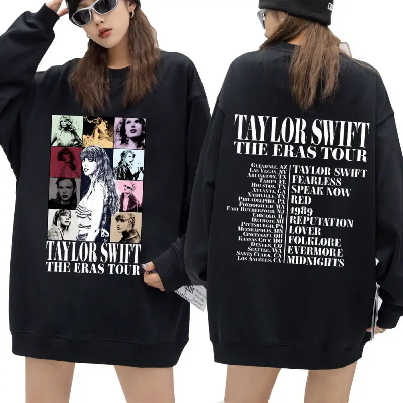 Grosir kaus konser tur Taylor The Eras wanita kustom sweater gambar dua sisi hoodie pullover ukuran besar pria wanita