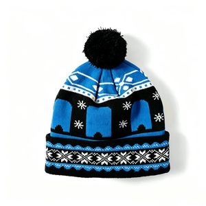 Geometric Design Knit Beanie Pom Pom <b>Winter</b> <b>Cap</b> Unisex - Product Image 2