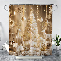Ensemble de 4 pièces de rideau de douche personnalisable en polyester imperméable, motif Noël moderne, avec tapis et couvercle de toilette