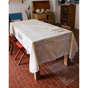 Nappe carrée en lin de luxe de marque avec inserts en crochet brodé et 8 serviettes pour tables à manger dans les hôtels - Product Image 6