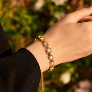 Bracelet en cristal plaqué or PVD, acier inoxydable 316L, pierres carrées en CZ, bijoux élégants pour femmes, accessoire de mode - Product Image 3