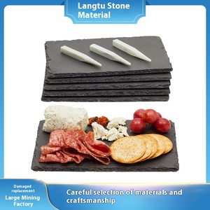<span class=keywords><strong>Plat</strong></span> <span class=keywords><strong>rectangulaire</strong></span> <span class=keywords><strong>en</strong></span> pierre d'<span class=keywords><strong>ardoise</strong></span> noire naturelle de style occidental pour pâtes, pizza, gâteau, sushi, steak, assiette de fête - Product Image 3