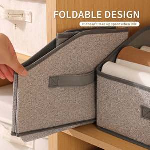 Non-woven Fabric Closet <b>Clothes</b> <b>Storage</b> Organizer Box Foldable Clothing Containers Bins with Reinforced Handles - Product Image 4