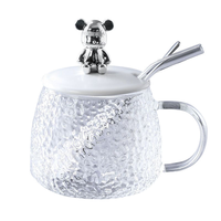 Tasses Fanny en verre borosilicate de 400 ml (15 oz) résistantes à la chaleur pour café, lait, jus, avec couvercle et poignée en forme d'ours