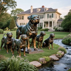 Escultura animal de fundición de bronce grande moderna parque al aire libre personalizada estatua de bronce Rottweiler y cachorros de tamaño real para decoración pública - Product Image 4