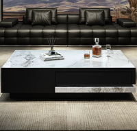 Table basse BTCT028 avec rangement pour salon, garantie qualité 3 ans, design minimaliste, plateau en marbre de luxe, structure en bois
