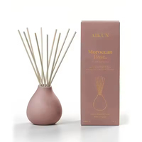 Diffuseur de parfum marocain en céramique mate Aikun 200 ml avec bâtonnets en rotin naturel pour la décoration de la maison, boîte cadeau rigide à étiquette privée
