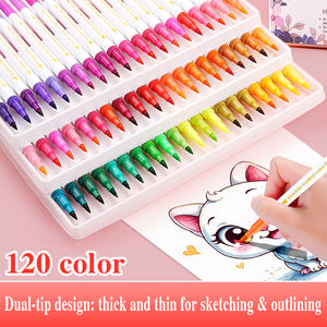 Ensemble de marqueurs de coloriage à double pointe |   Marqueurs à pointe fine et pointe pinceau, non toxiques, à séchage rapide, à base d'eau, pour enfants, artistes, bois, roche, toile - Product Image 4