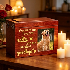 Caixa de Recordações para Cães e Gatos, Urnas de Cremação para Animais de Estimação em Madeira com Porta-Retrato - Product Image 1