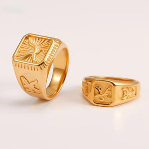 Anillo de Hombre Jinbo, Estilo Europeo Americano Vintage, Acero Inoxidable 316, Chapado en <span class=keywords><strong>Oro</strong></span> de <span class=keywords><strong>24K</strong></span>, <span class=keywords><strong>Sello</strong></span> de Águila Retro Simple, Joyería para Uso Diario - Product Image 1