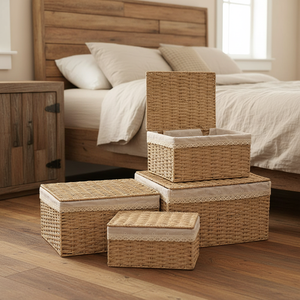 Panier de rangement rectangulaire en corde de papier écologique, design flexible, pour vêtements et décoration intérieure (vente en gros) - Product Image 1