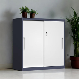 Modern Office Cabinet with Sliding Doors <b>Filing</b> Sideboard Storage Adjustable <b>Shelf</b> Easy Assembly Durable Metal Gray Key Lock - Product Image 2