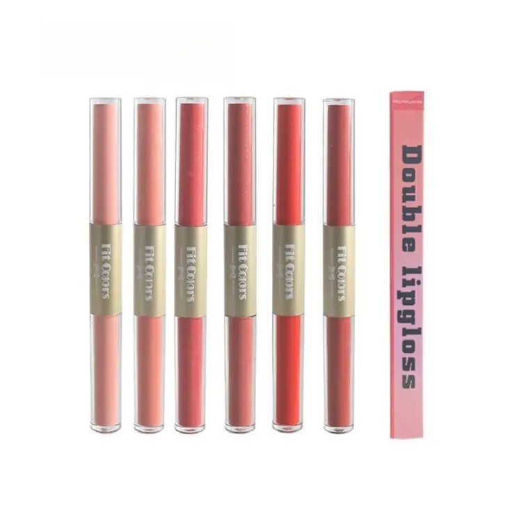 New Private Label Matte pearl gloss lip gloss 2-in-1 Double headed Lip Glaze Liquid Lipstick