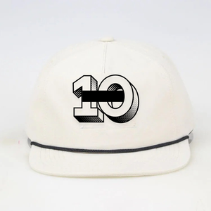 Casquette Snapback personnalisée blanche à 6 panneaux avec logo noir numéro 10 sur le panneau avant, unisexe, décontractée, en toile de coton, réglable - Product Image 2