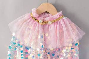 Robe de princesse élégante à sequins pour filles, avec cape de sirène, pour fête d'anniversaire d'enfants, châle inclus - Product Image 2